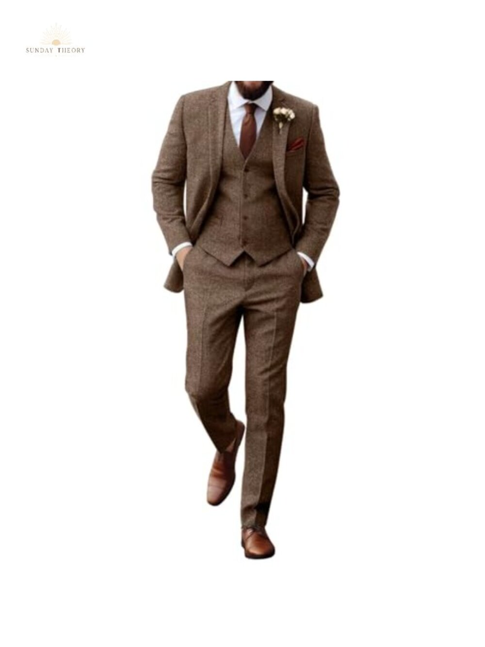 Men's 3 Piece Herringbone Tweed Suit Slim Fit Vintage Wedding Prom